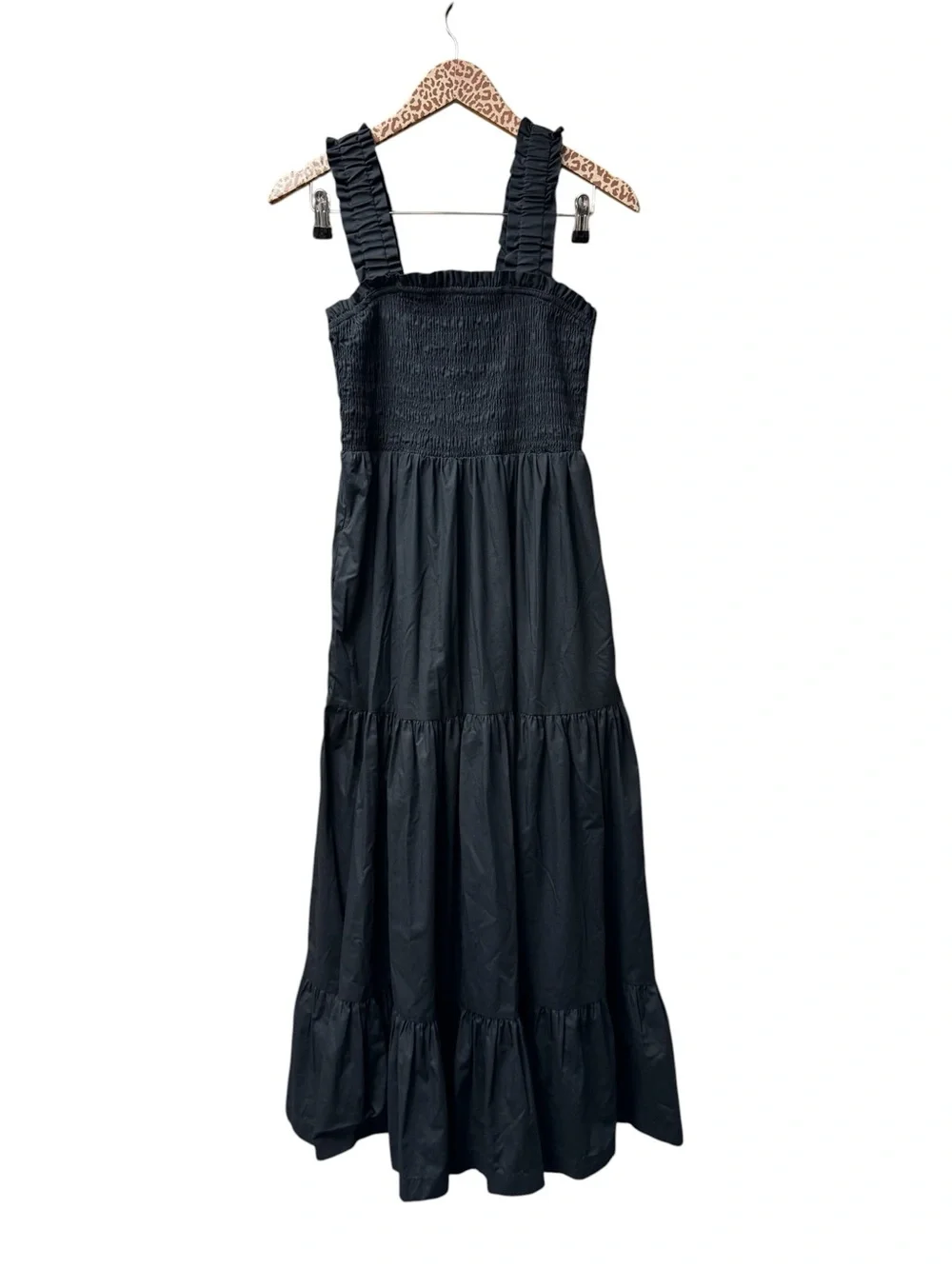 Abercrombie & Fitch Sleeveless Smocked Tiered Maxi Dress Long Black Large Petite
